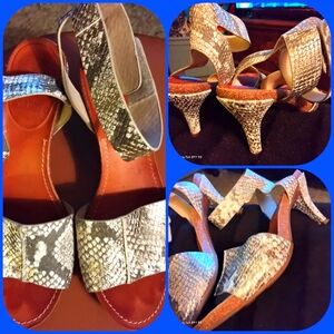 Vince Camuto Silver Snakeskin-Effect Kitten Heel Sandals